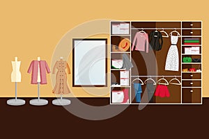 Vector Design of Wardrobe Room in Flat Style