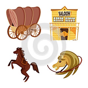 Vector design of wild and west sign. Set of wild and american stock symbol for web.