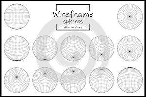 Vector design with wireframe sphere globes on white isolated