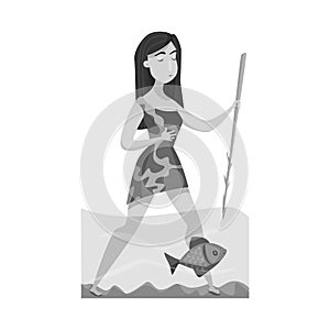 Vector design of woman and neanderthal logo. Collection of woman and fish vector icon for stock.