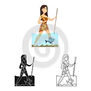 Vector design of woman and neanderthal logo. Set of woman and fish stock symbol for web.