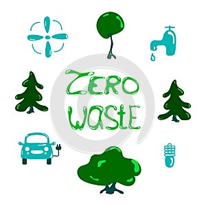 Vector design zero waste concept, recycle and reuse, reduce - ecological lifestyle and sustainable developments. icons