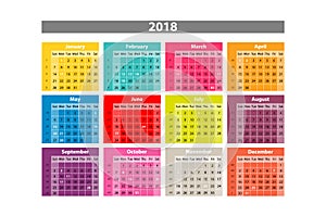 Vector Desk Calendar 2018. Simple Colorful Gradient minimal elegant desk calendar template in white background