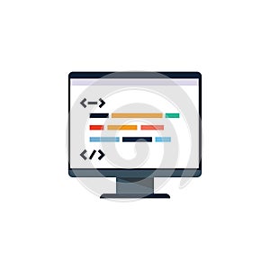 Vector Desktop Computer Icon. Code PC icon. Stock vector illustration isolated on white background.