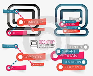 Vector desktop pc infographics and keyword cloud