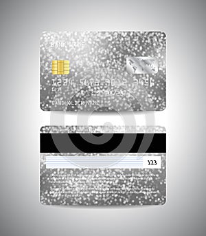 Vector detailed credit cards set with Christmas silver abstract background with sparkles