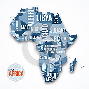 Vector detailed map of Africa with borders and country names