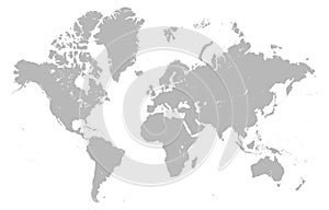 Vector detailed Mercator Grey World map