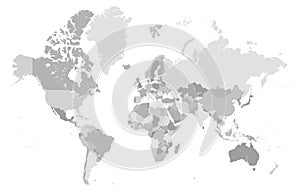 Vector detailed Mercator Grey World map
