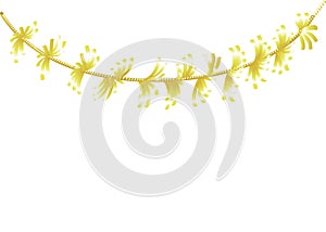Vector detailed tinsel isolated on white background. Gold christmas decoration. Golden garland for holiday design.