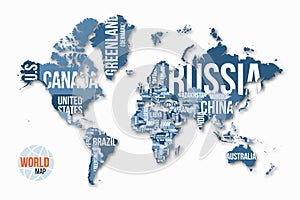 Vector detailed world map with borders and country names.
