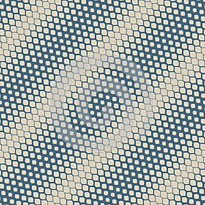 Vector diagonal halftone texture. Blue and gold geometric seamless pattern