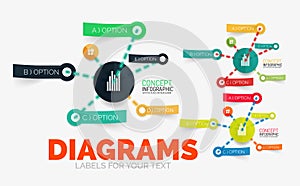 Vector diagram elements set with colour paper sticker icons