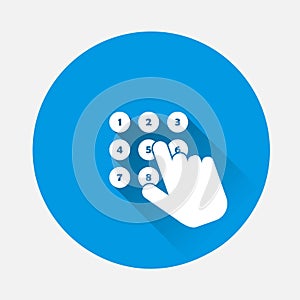 Vector dial and login icon on blue background. Flat image with long shadow. Layers grouped for easy editing illustration. For your