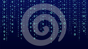 Vector digital blue background of streaming binary code. Matrix background with numbers 1.0. Coding or hacking concept