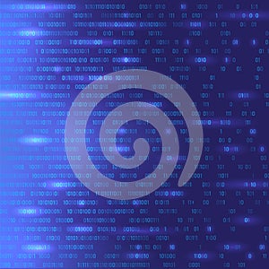 Vector Digital Data Technology Concept. Blue Binary Data Software Programming Code Texture. Random Program Code. Machine