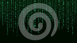 Vector digital green background of streaming binary code. Matrix background with numbers 1.0. Coding or hacking concept