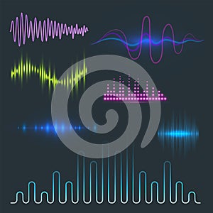 Vector digital music equalizer audio waves design template audio signal