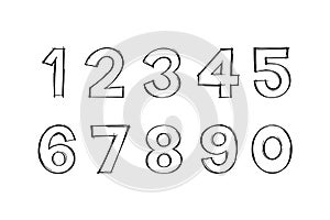 Vector of Digits in Hand drawn doodle style. Doodle numbers.