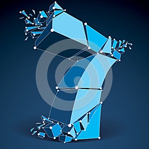 Vector dimensional wireframe number 7, blue demolished thread di