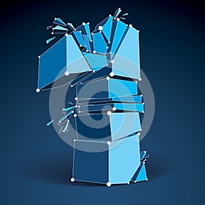 Vector dimensional wireframe number 1, blue demolished thread nu
