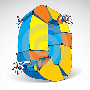 Vector dimensional wireframe zero number, demolished digit with