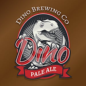 Vector dino craft beer logo concept. T-rex bar insignia design