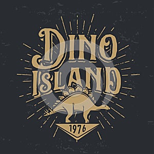 Vector dino island logo concept. Stegosaurus national park insignia design