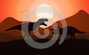 Vector dinosaur battle silhouette