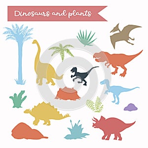 Vector dinosaur silhouette set isolated over white vector