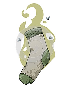 Vector dirty stinky sock with bad smell