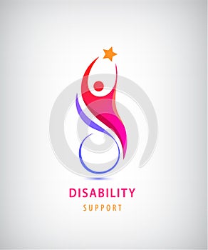 Vector disabled people support, sport, help logo, icon. Man sitiing on the wheelchair