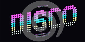 Vector disco font neon color dot halftone style