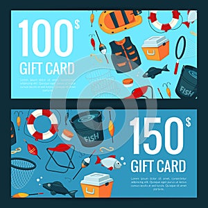 Vector discount or gift card with cartoon fishing photo