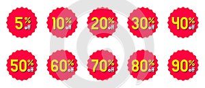 Vector discount label. Special promotion offer sale tag. Red badge sticker symbol