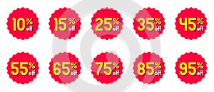 Vector discount label. Special promotion offer sale tag. Red badge sticker symbol