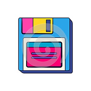 Vector diskette icon. Retro floppy drive. Save.