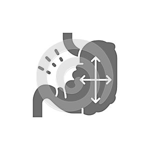 Vector distended stomach, abdominal distension grey icon.