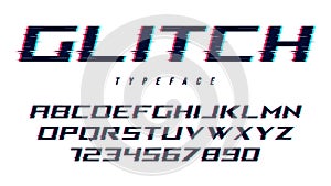 Vector distorted glitch style font design, alphabet, typeface, t