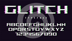 Vector distorted glitch style font design, alphabet, typeface, t