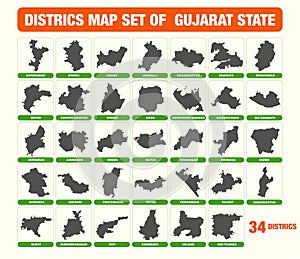 Vector Districts Map Set of Gujarat StateArt & Illustration