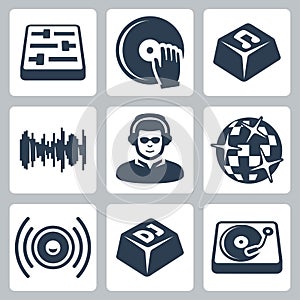 Vector dj and music icons set