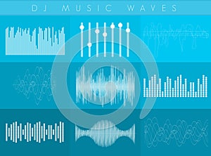 Vector DJ sound waves set. White transperant color. Colorful abstract futuristic equalizer.