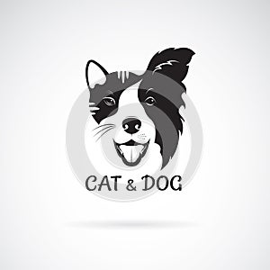 Vector of dog face Border collie and cat face on a white background. Pet. Animal. Dog and cat logo or icon. Easy editable