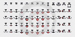 Vector Dog Face Design Elements, Different Emotions. Dog Mouth, Tongue, Nose Isolated. Dog or Cat Face with Closed and