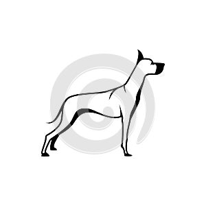 Vector dog silhouette view side for retro logos, emblems, badges, labels template vintage design element. Isolated on white