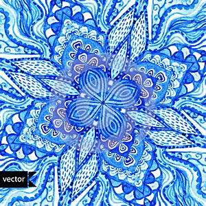 Vector doily watercolor vector gzhel pattern. Decorative white a photo