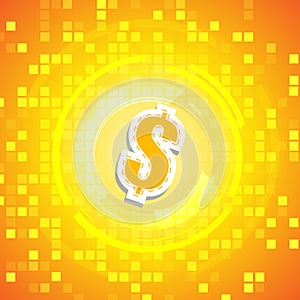 Vector : Dollar symbol with abstract square on yellow background