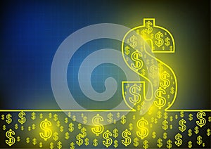 Vector : Dollars symbol on blue background