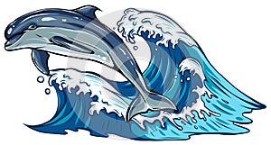 Vector image of dolphins jumping out of water